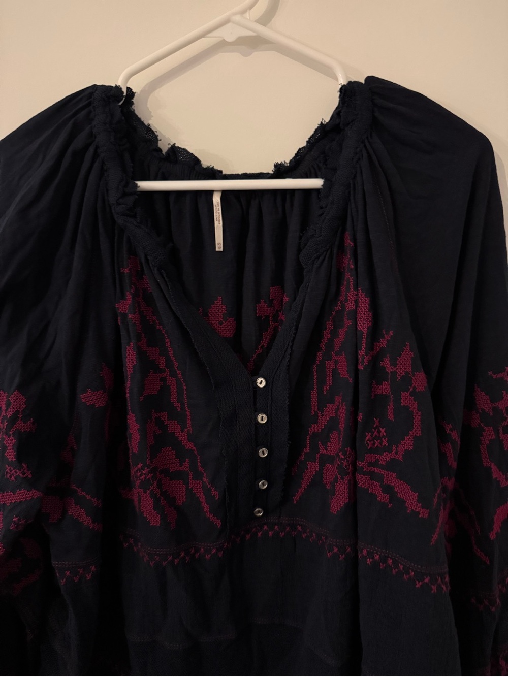 Free People Persuasion Navy Top Embroidered Mesh Pullover Extra Small boho - Picture 3 of 7